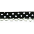 Biais dentelle, fond noir à pois blancs