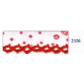 Biais picot dentelle rouge motif boule de fils rouge sur fond blanc