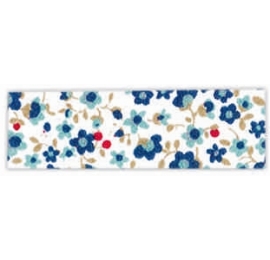 Biais petites fleurs bleus sur un fond blanc. 100% coton Fabriqué en CEE
