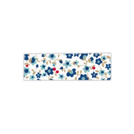 Biais petites fleurs bleus sur un fond blanc. 100% coton Fabriqué en CEE