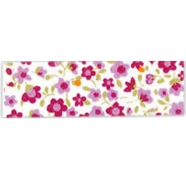 Biais aux jolies petites fleurs fuschia. 100% coton. Made in CEE.