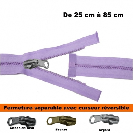 Fermeture séparable réversible Ruban MAUVE