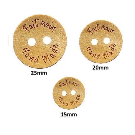 Bouton de Bois Inscription FAIT MAIN