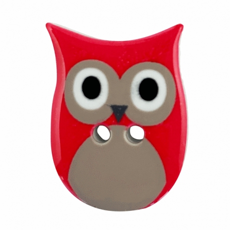 Bouton enfant layette hibou Rouge