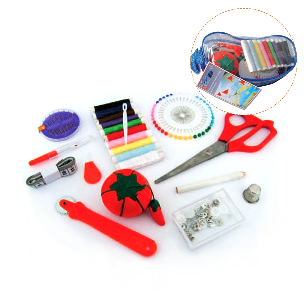 Kit De Couture Kleiber - Nécessaire De Poche Avec Ciseaux, Fils, Boutons