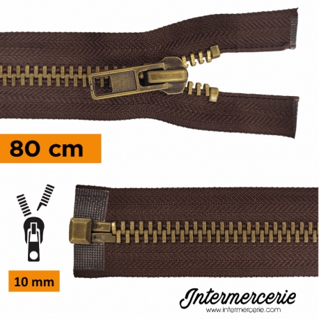 Fermeture éclaire métallique 80cm curseur 10mm Marron
