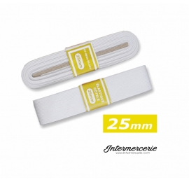 Elastique plat rigide 25 mm blanc