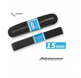 Elastique plat rigide 15 mm noir