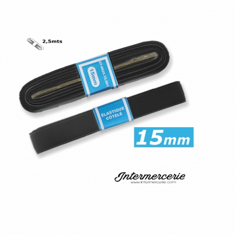Elastique plat rigide 15 mm noir