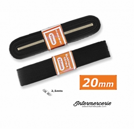 Elastique plat rigide 20 mm noir