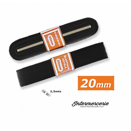 Elastique plat rigide 20 mm noir