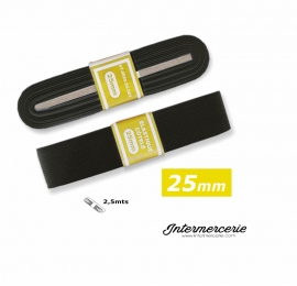 Elastique plat rigide 25 mm noir