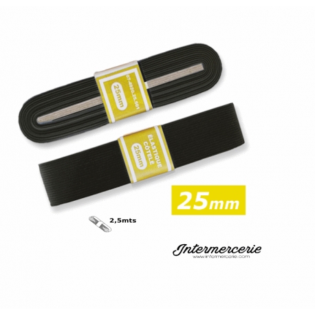 Elastique plat rigide 25 mm noir