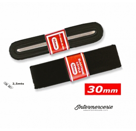 Elastique plat rigide 30 mm noir