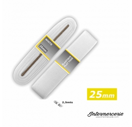 Elastique souple plat 25 mm blanc