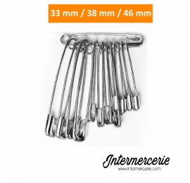 Epingles de sureté de tailles assorties : 33mm, 38mm, 46mm.