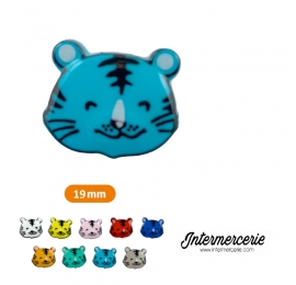 Bouton chat tigré souriant Bleu turquoise
