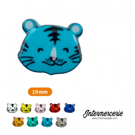 Bouton chat tigré souriant Bleu turquoise