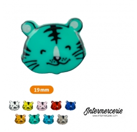 Bouton chat tigré souriant Vert