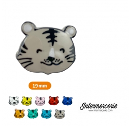 Bouton chat tigré souriant Gris