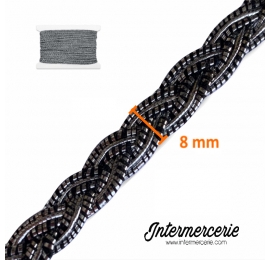 Galon lurex argenté et noir 8 mm