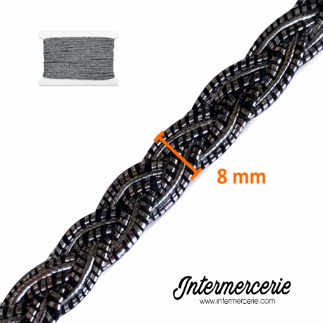 Galon lurex argenté et noir 8 mm