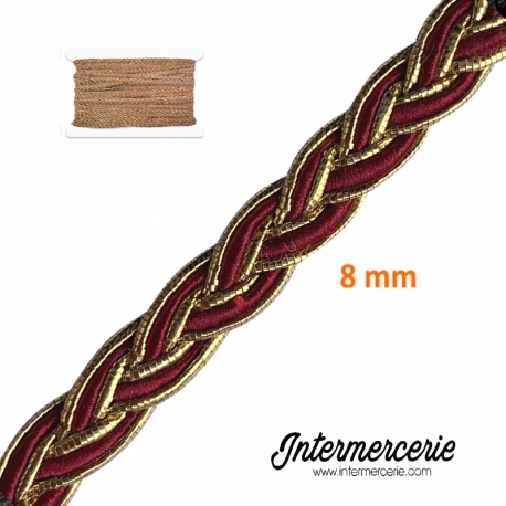 Galon lurex Or et rouge 8 mm