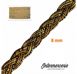 Galon lurex Or et noir 8 mm