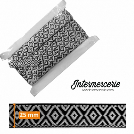 Galon jacquard tissé Noir et Blanc