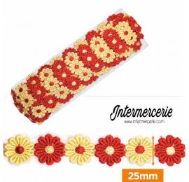 Guipure fleurs Rouge et jaune