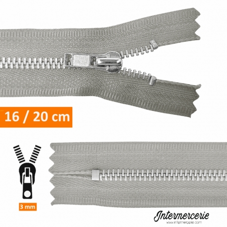 Fermeture éclair métal pantalon Gris clair 16 et 20 cm