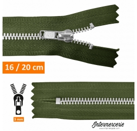 Fermeture éclair métal pantalon Vert Olive 16 et 20 cm