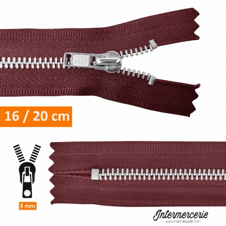 Fermeture éclair métal pantalon Bordeaux 16 et 20 cm