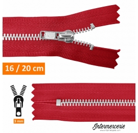 Fermeture éclair métal pantalon Rouge 16 et 20 cm