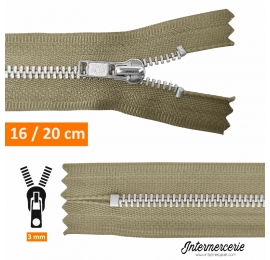 Fermeture éclair métal pantalon Beige Antilope 16 et 20 cm