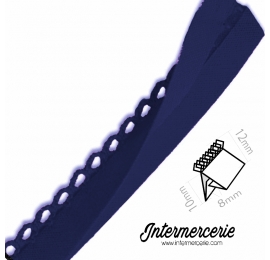 Biais picot uni bleu marine