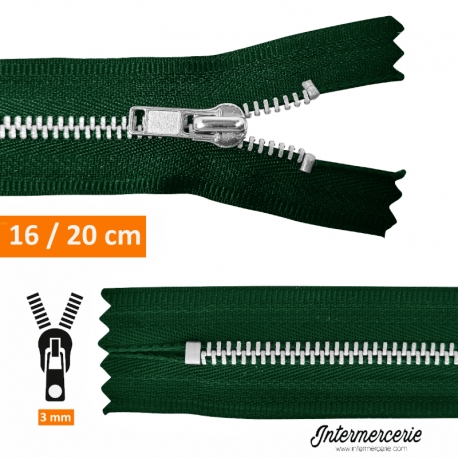 Fermeture éclair métal pantalon Vert bouteille16 et 20 cm