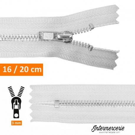 Fermeture éclair métal pantalon Blanc 16 et 20 cm