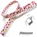 Biais picot liberty fond blanc fleurs roses, lilas et fuchsias