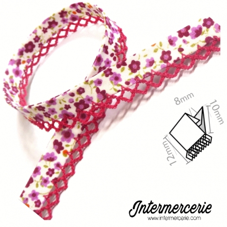 Biais picot liberty Rose et fuchsia