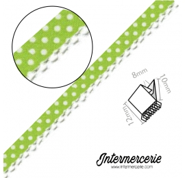Biais picot vert anis à pois blancs