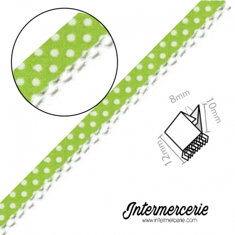 Biais picot vert anis à pois blancs