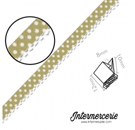 Biais picot beige à pois blancs