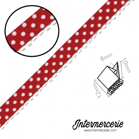 biais picot rouge à pois blancs