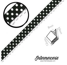 Biais picot dentelle fond noir à pois blancs