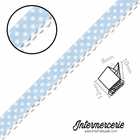 Biais picot dentelle Bleu ciel à pois 