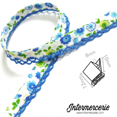 Biais liberty picot dentelle Bleu Clair