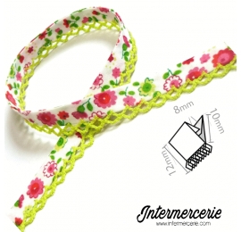 Biais dentelle liberty Vert nyl et Rose