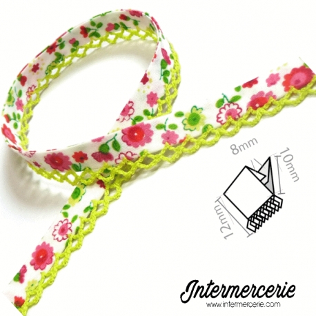 Biais dentelle liberty Vert nyl et Rose