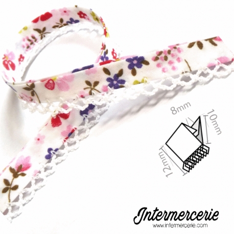 Biais picot liberty rose dentelle blanche